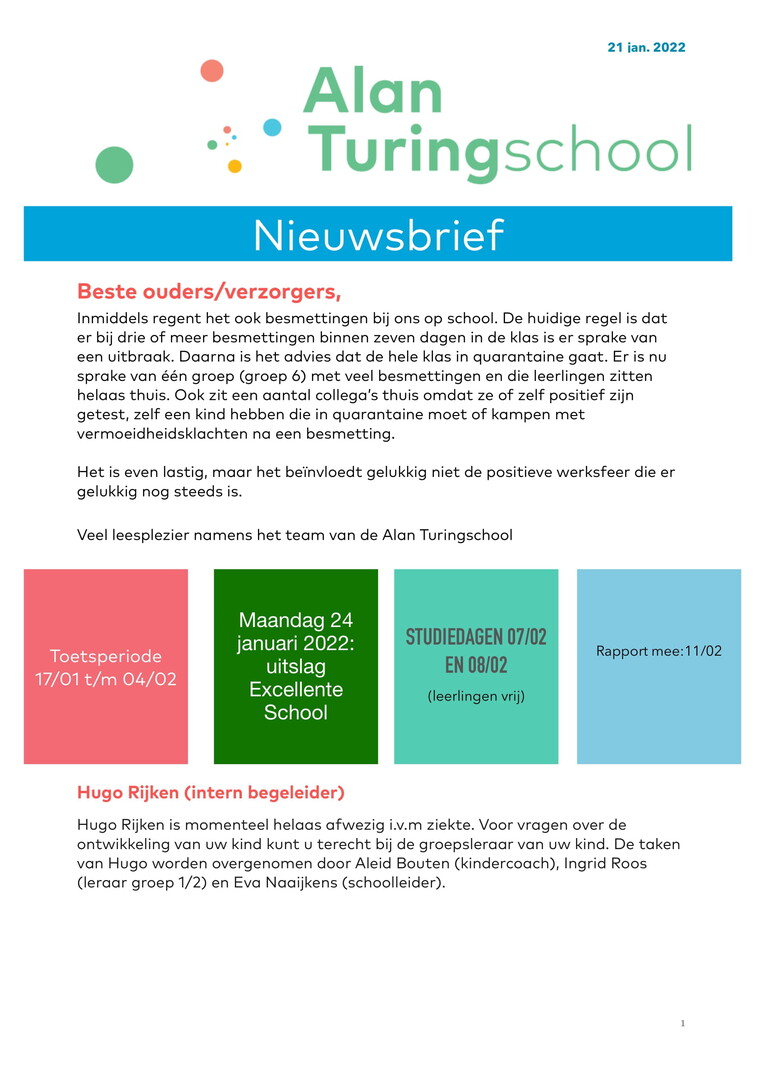 21 januari 2022 nieuwsbrief 1