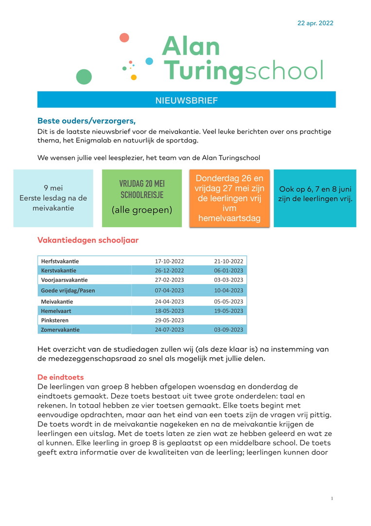 22 april 2022 nieuwsbrief 1